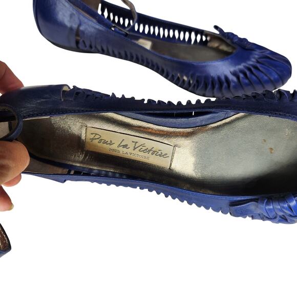 Pour La Victoire Cezanne Blue Leather Ballet Flats Ankle Strap 9.5 - Picture 3 of 6